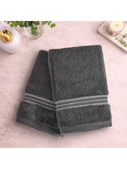 SPACES - Dark Grey Spaces Swift Flow Cotton 500 GSM Dobby Solid Hand Towels (Pack of 2)