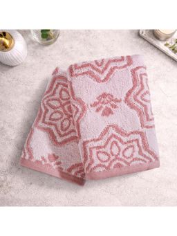 SPACES - Orange Spaces Jacaqua Cotton 500 GSM Jacquard Floral Hand Towels (Pack of 2)