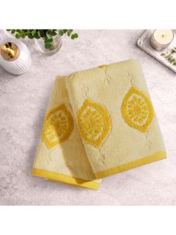 SPACES - Light Yellow Spaces Jacaquard 500 GSM Dobby Ornate Premium Hand Towels (Pack of 2)