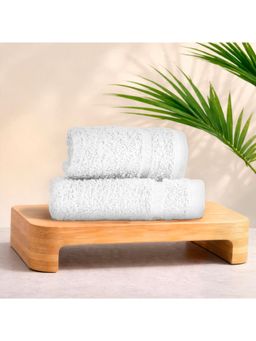 Welspun - White Welspun Quik Dry Cotton 380 GSM Dobby Weave Plain Hand Towels (Pack of 2)