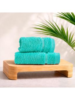 Welspun - Aqua Welspun Quik Dry Cotton 380 GSM Dobby Solid Premium Hand Towels (Pack of 2)