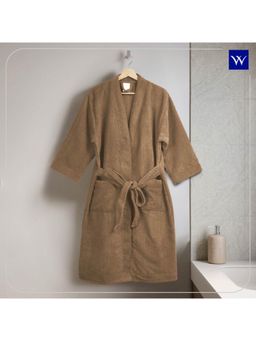 Welspun - Brown Welspun Dew Polyester 325 GSM Dobby Solid Medium Premium Bath Robe