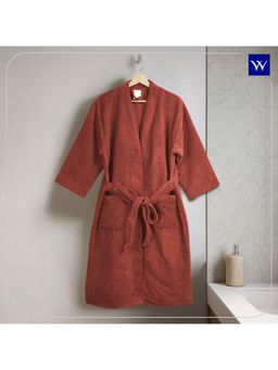 Welspun - Dark Brown Welspun Dew Polyester 325 GSM Dobby Solid Medium Premium Bath Robe