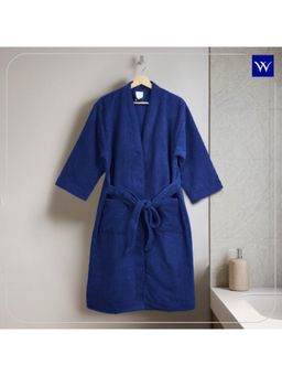 Welspun - Dark Blue Welspun Dew Polyester 325 GSM Dobby Solid Medium Premium Bath Robe