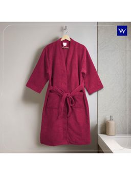 Welspun - Red Welspun Dew Polyester 325 GSM Dobby Solid Medium Premium Bath Robe