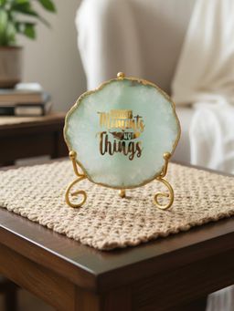 Homearte - Green Agate Collect Moments Not Things Showpiece with Metal Stand