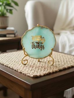 Homearte - Turquoise Agate Collect Moments Not Things Showpiece with Metal Stand