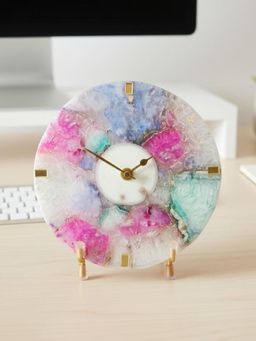 Homearte - Agate Round Multi-Color Desk Clock with Metal Stand