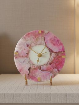 Homearte - Agate Round Pink Desk Clock with Metal Stand