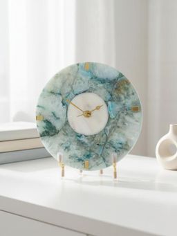 Homearte - Agate Round Turquoise Desk Clock with Metal Stand