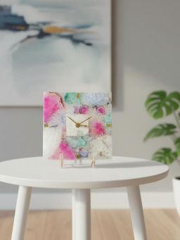 Homearte - Agate Square Multi-Color Desk Clock with Metal Stand
