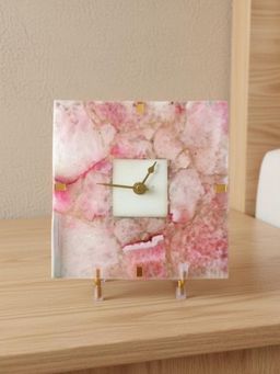 Homearte - Agate Square Pink Desk Clock with Metal Stand