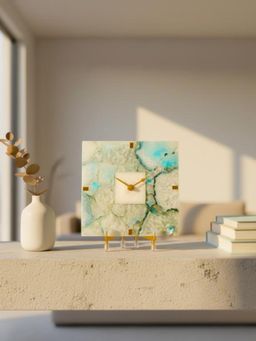 Homearte - Agate Square Turquoise Desk Clock with Metal Stand