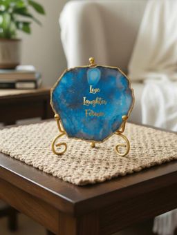 Homearte - Blue Agate Love Laughter Forever Showpiece with Metal Stand