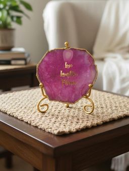 Homearte - Pink Agate Love Laughter Forever Showpiece with Metal Stand