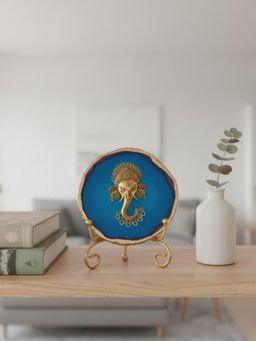 Homearte - Blue Agate Metal Ganesha Showpiece with Metal Stand