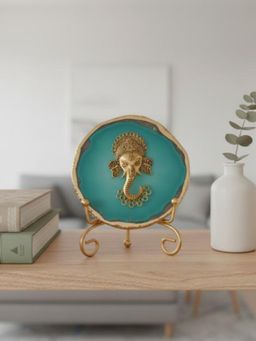 Homearte - Turquoise Agate Metal Ganesha Showpiece with Metal Stand