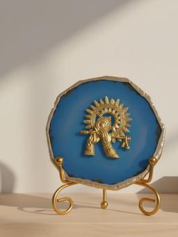 Homearte - Blue Agate Metal Krishna Showpiece with Metal Stand