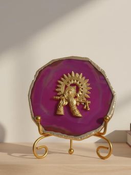 Homearte - Pink Agate Metal Krishna Showpiece with Metal Stand