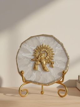 Homearte - White Agate Metal Krishna Showpiece with Metal Stand