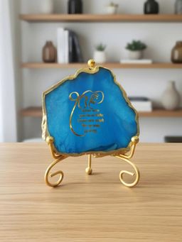 Homearte - Blue Agate Starting Of Mool Mantra Showpiece with Metal Stand