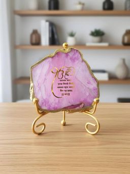 Homearte - Pink Agate Starting Of Mool Mantra Showpiece with Metal Stand