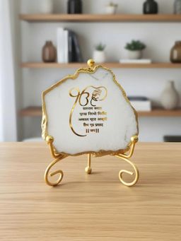 Homearte - White Agate Starting Of Mool Mantra Showpiece with Metal Stand
