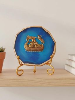 Homearte - Blue Agate Metal Radha Krishna Showpiece with Metal Stand