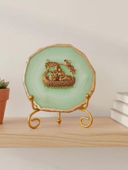 Homearte - Green Agate Metal Radha Krishna Showpiece with Metal Stand