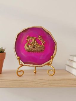 Homearte - Pink Agate Metal Radha Krishna Showpiece with Metal Stand