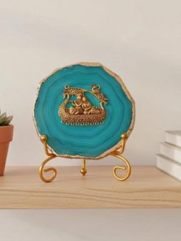 Homearte - Turquoise Agate Metal Radha Krishna Showpiece with Metal Stand