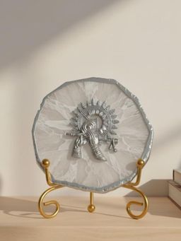 Homearte - White Agate Silver Metal Krishna Showpiece with Metal Stand