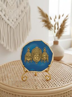 Homearte - Blue Agate Metal Venteshwar Showpiece with Metal Stand
