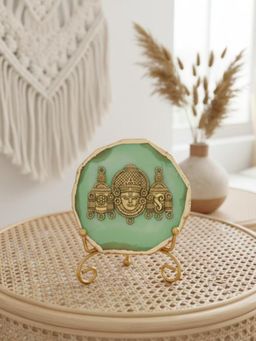Homearte - Green Agate Metal Venteshwar Showpiece with Metal Stand