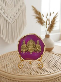 Homearte - Pink Agate Metal Venteshwar Showpiece with Metal Stand