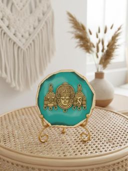 Homearte - Turquoise Agate Metal Venteshwar Showpiece with Metal Stand