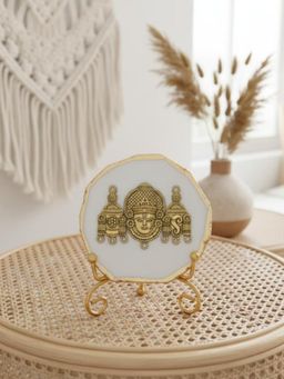 Homearte - White Agate Metal Venteshwar Showpiece with Metal Stand