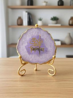 Homearte - Purple Agate Om Namah Shivay Showpiece with Metal Stand