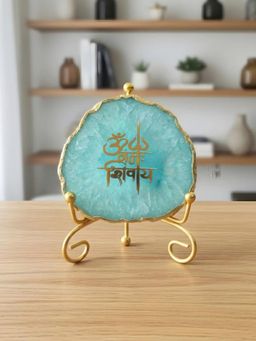 Homearte - Turquoise Agate Om Namah Shivay Showpiece with Metal Stand
