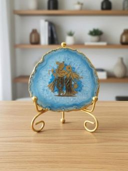 Homearte - Blue Agate Radha Krishna Showpiece with Metal Stand
