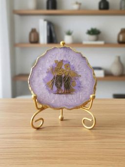 Homearte - Purple Agate Radha Krishna Showpiece with Metal Stand