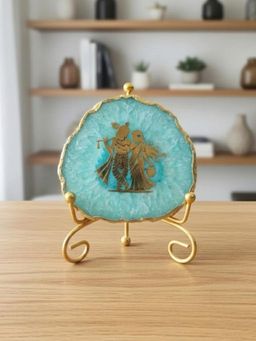 Homearte - Turquoise Agate Radha Krishna Showpiece with Metal Stand
