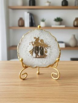 Homearte - White Agate Radha Krishna Showpiece with Metal Stand