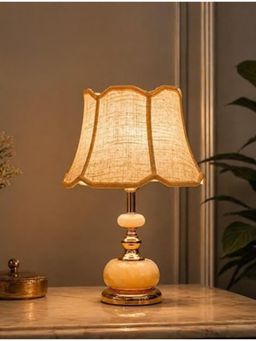 ELARE - Marble Base Scalloped Fabric Shade Vintage Table Lamp