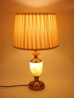 ELARE - Pleated Shade Antique Brass Table Lamp