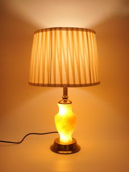 ELARE - Beige Pleated Shade Vintage Style Onyx and Gold Finish Table Lamp