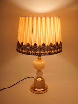 ELARE - Marble & Gold Base Vintage Embroidered Fabric Shade Table Lamp