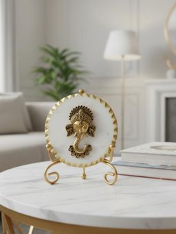 Homearte - Marble Metal Ganesha Showpiece with Metal Stand
