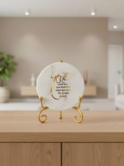 Homearte - Marble Starting Of Mool Mantra Showpiece with Metal Stand