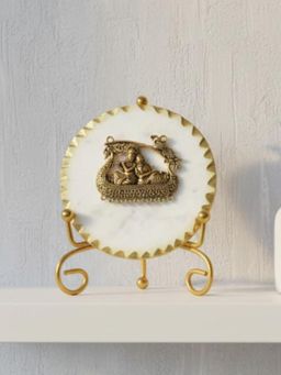 Homearte - Marble Metal Radhakrishna Showpiece with Metal Stand